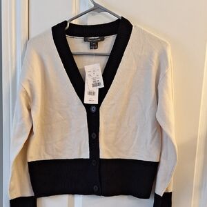 French Connection Black and Cream Cardigan Boxy